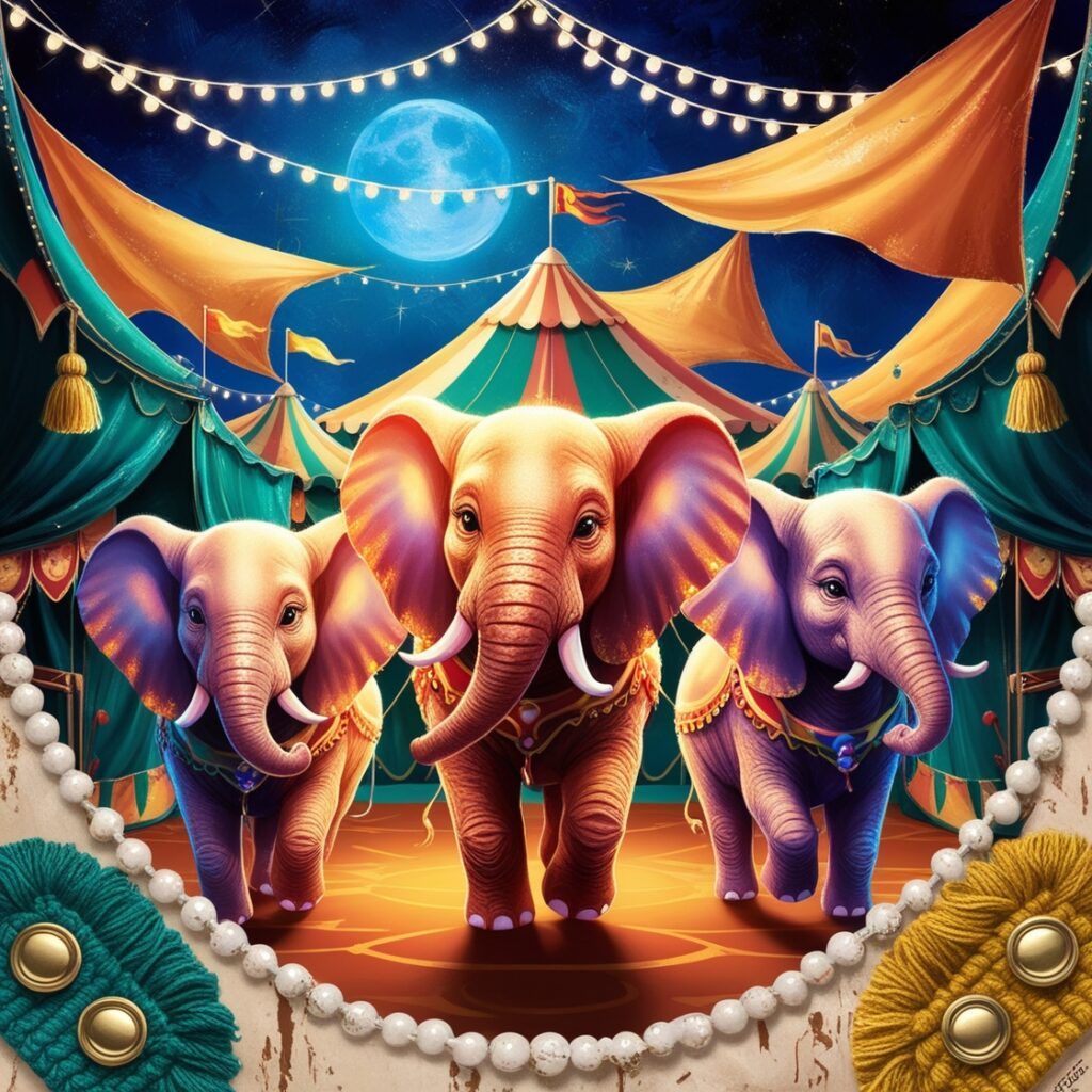 Circus elephant at night