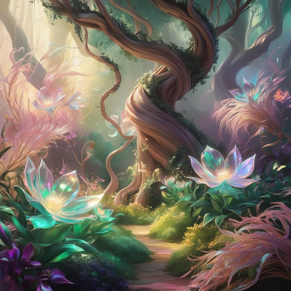 Forest and magical flowers