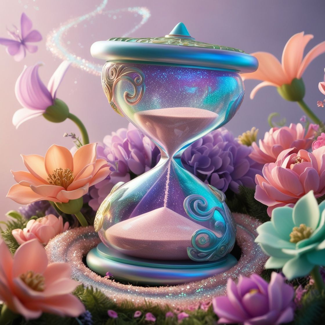 Hourglass with flowers